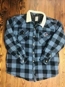 Dickies Black Blue Buffalo Plaid Check Jacket Mens XL Shearling Collar Lined